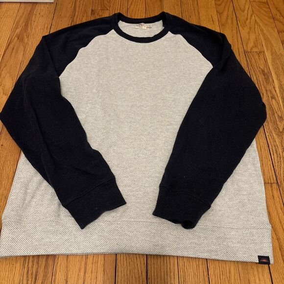 Faherty Baseball Sweater Crew Men’s Large Gray Navy Organic Casual Pullover - Picture 1 of 7